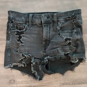 American Eagle Next Level Stretch Distressed Black Denim Shorts Womens High Rise